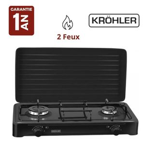 KRÖHLER Plaque de Gaz 2 Feux Noir Laqué avec Couvercle Amovible 60 cm – KOC-200