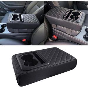 Oreiller d’Accoudoir pour Console Centrale de Voiture – Coussin en Cuir PU avec Porte-Gobelet et Support Téléphone, Mousse Mémoire, pour Voiture, 35x21cm