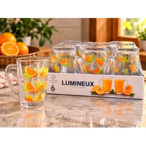CITY GLASS Set de 6 Mugs en Verre Décor Orange – LUMINEUX