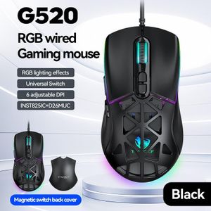 T-Wolf Souris de jeu RGB filaire G520 12800 DPI Effets d'éclairage personnalisables Programmation de macros Câble de souris tressé Souris filaire USB 7D G520