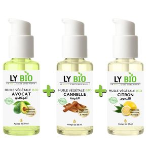 LY BIO PACK HUILE AVOCAT 50ml - POMPE + HUILE CANNELLE 50ML - POMPE + HUILE CITRON 50ML - POMPE