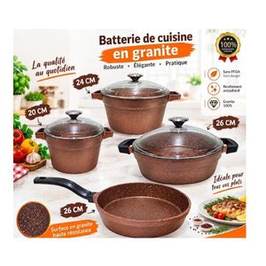 Cem Ensemble de cuisine élégant en granit doré 4 pièces + 3 couvercles en verre