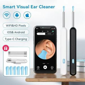 Non retournableNettoyeur d’Oreilles Visuel avec Caméra 5MP – Otoscope Intelligent HD avec Lumière LED – Endoscope Auriculaire pour Enlèvement Sécurisé de Cérumen – Compatible Smartphone – Outils de Soins Auditifs