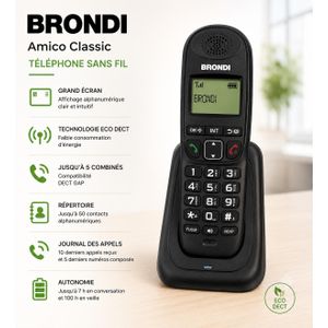 Brondi Téléphone Fixe Sans Fil DECT – Marque Italienne avec Affichage du Numéro