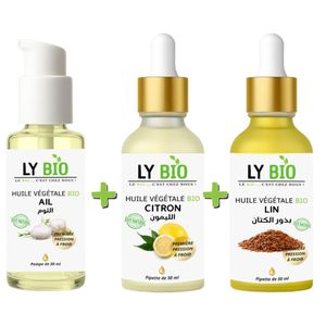 LY BIO PACK HUILE AIL 50ML - POMPE + HUILE CITRON 50ML - PIPETTE + HUILE LIN 50ML - PIPETTE