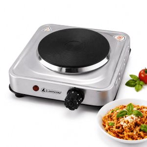 Lamacom Plaque Électrique 1000W en Inox, 1 Feu, Chauffage Rapide, Thermostat Réglable, Plaque de Cuisson Portable, Idéale pour la Maison, le Bureau et le Camping
