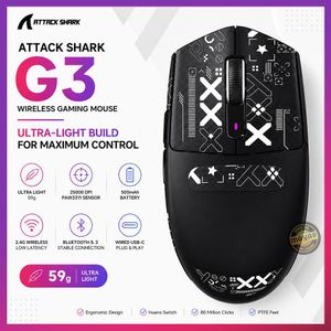 ATTACK SHARK ماوس الألعاب اللاسلكي X11 – ثلاثي الأوضاع بلوتوث/2.4 جيجا هرتز/USB-C، مستشعر PixArt PAW3311 بدقة 22000 نقطة في البوصة، قاعدة شحن مغناطيسية بإضاءة RGB، خفيف الوزن للغاية مع 5 أزرار قابلة للبرمجة ومقبض مانع للانزلاق
