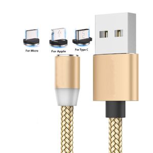 X-cable Câble du chargeur magnétique 360° USB 3en1 3 Tête Type C et Micro Usb et iphone - Gold