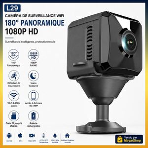 Caméra de Surveillance WiFi L29 1080P HD – Objectif Panoramique 180° – Vision Nocturne – Détection de Mouvement – Batterie 800mAh – Application O-KAM PRO – Support TF 256Go