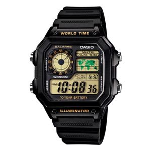 Casio عمر البطارية 10 سنوات - مقاومة الماء 100 متر - عرض الوقت العالمي - AE-1200WH-1BV