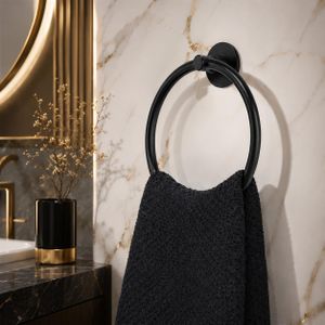 Anneau Porte-Serviette Mural Noir – Support Serviette Rond pour Salle de Bain
