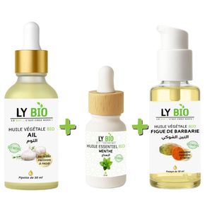 LY BIO PACK HUILE AIL 50ML - PIPETTE + HUILE ESSENTIEL MENTHE 10ML + HUILE FIGUE DE BARBARIE 50ML - POMPE