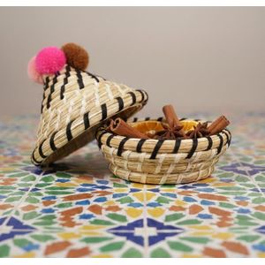 Panier Décoratif Artisanal – Mini Boîte avec Pompons Colorés