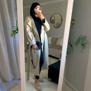 SHEIN Trench coat veste manteau leger Impermeable oversize long maxi type kimono beige ete printemps original avec ceinture et boutons col blazer femmes maroc 2024 pour voilees hijab et non voilees a
