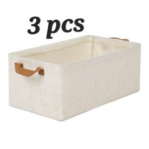3 قطع سلة تخزين من الكتان مع مقابض