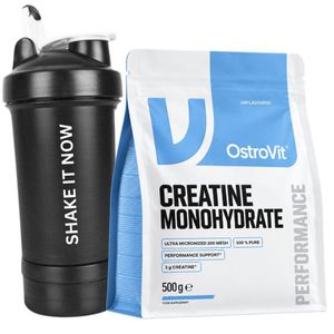 OstroVit PACK Creatine Monohydrate 500 g Naturel + Smart Shaker 450 ml | Créatine Pure en Poudre | 3000 mg par Portion