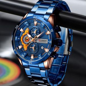 Curren ساعة يد كرونوغراف رياضية مقاومة للماء