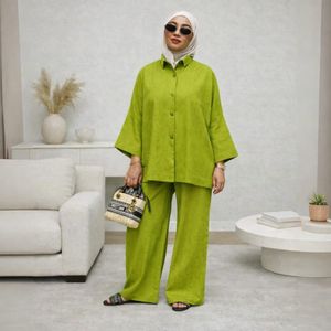 Ensemble Femme en lin Oversize Vert– Chemise Longue & Pantalon Large