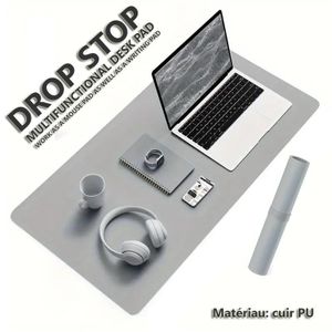 Drop Stop Grand Tapis de Bureau en Similicuir - Imperméable, Antidérapant, Tapis de Bureau & Sous-main pour Souris pour Maison et Bureau ( Gris ).