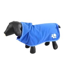 Peignoir pour chien - Doux et absorbant - Avec capuche - Bleu / 35 cm