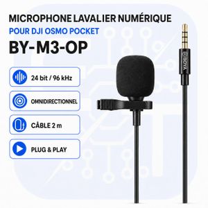 Boya Microphone Lavalier Numérique BY M3 OP pour DJIOSMO Pocket Jack 3,5 mm, Omnidirectionnel, 24 bits 96 kHz, Câble 2m