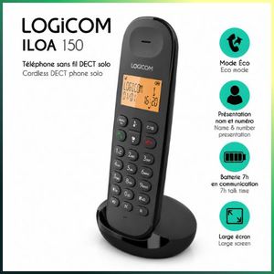 Logicom ILOA 150 DECT Téléphone Sans Fil Maroc – Maison Bureau, LCD Rétroéclairé, Répertoire, Autonomie Longue Durée