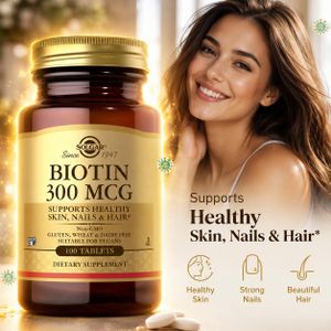 Solgar Biotin, 300 mcg, 100 Tablets, Supports Healthy Skin, Nails & Hair