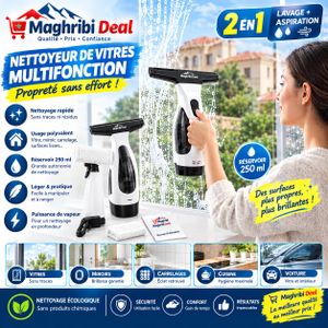 Nettoyeur de Vitres Électrique Sans Fil 3-en-1 - Lave-vitres Aspirant Rechargeable avec Réservoir 250ml, Pulvérisateur et Lingette Microfibre pour Nettoyage Efficace des Fenêtres, Miroirs, Carrelages et Pare-brise Voiture sans Traces