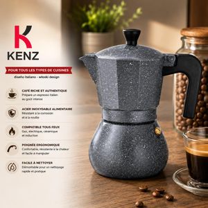 Kenz Cafetière Italienne 9 Tasses Effet Pierre, LPA-864/9CUP
