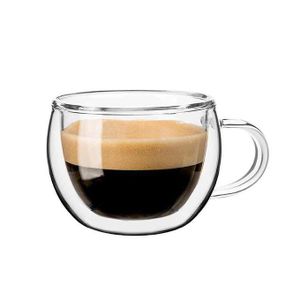 tasse à café en verre résistantes à la chaleur, tasse à café à double paroi isothermes avec poignée, tasse à café isotherme pour -ondes, tasse à thé double couche pour café, boissons chaudes, thé, latte, expresso.