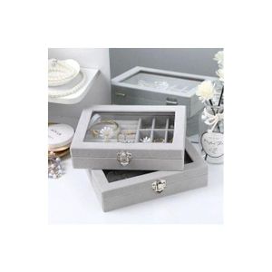 Boîte de Présentation de Bijoux en Velours – Organisateur avec Couvercle Transparent