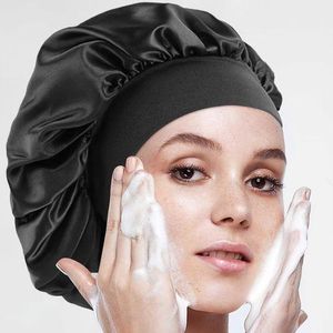 Bonnet de Douche et de Sommeil en Satin – Large Bande, Couleur Unie, Protection Cheveux pour Femmes et Soin Capillaire