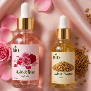 Bio Pack x2 Huile de rose 50 ml et Huile de fenugree 30 ml nutrition intense