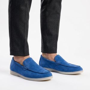 D'Urbano Cuci 11 : Mocassin en 100% Cuir Daim. Bleu ciel