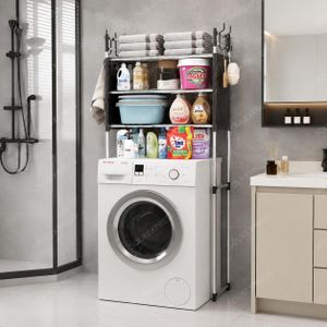 Étagère de rangement pour machine à laver ou toilette – Organisateur 3 niveaux pour buanderie, salle de bain et WC avec crochets latéraux
