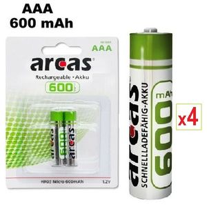 Arcas Chargeur de Piles-Batteries AA / AAA +4 Piles Rechargeables