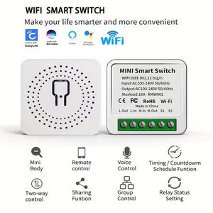 Smart switch Mini Type 16A Relay Compatible with Alexa & Google Home, WiFi Smart Circuit Breaker with Timer/Delay, DIY Mode, LAN Control (No Hub), Voice Control for /Fans/TV/Heaters, 1-Way Automation, Embedded Installation