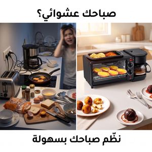 آلة إفطار 3 في 1، متعددة الوظائف كهربائية مع ماكينة قهوة، محمصة وفرن صغير، جهاز طبخ سريع ومضغوط، محطة إفطار للمطبخ العصري