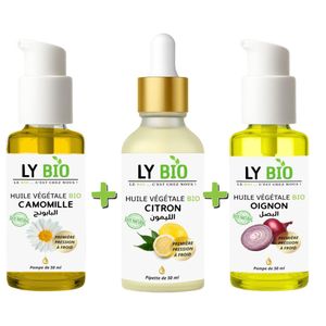 LY BIO PACK HUILE CAMOMILLE 50ML - POMPE + HUILE CITRON 50ML - PIPETTE + HUILE OIGNON 50ML - POMPE