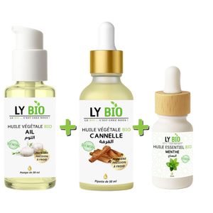 LY BIO PACK HUILE AIL 50ML - POMPE + HUILE CANNELLE 50ML - PIPETTE + HUILE ESSENTIEL MENTHE 10ML