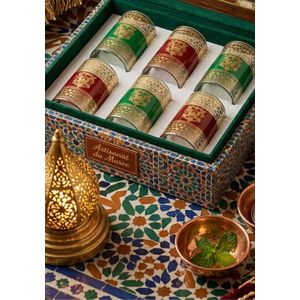 Lot de 6 Verres Traditionnels Marocains – Motifs Dorés Élégants Rouge & Vert