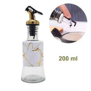 Bouteille Distributeur d’Huile 200 ml avec Bouchon Anti-Goutte – Design Marbre Blanc & Doré – Pour Huile, Vinaigre, Sauces