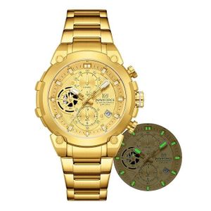 Nouveau collection NF8071 Chronographe de quartz pour hommes, montre de sport imperméable lumineuse en acier inoxydable avec date 