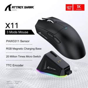 ATTACK SHARK Souris Gaming  Sans Fil RGB Légèr X11 , 22K DPI Tri-Mode sans fil BT/2.4G/filaire avec Station de Recharge Magnétique, Capteur Gaming PixArt PAW3311 pour PC/Portable E-sport 5 boutons programmables X11