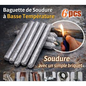 حزمة 6 قضبان لحام منخفضة الحرارة لإصلاح المعادن المتعددة – لحام سريع للألمنيوم والنحاس والحديد والفولاذ المقاوم للصدأ