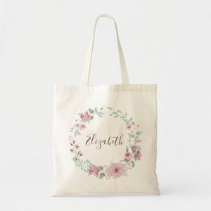 Pink and personalized pink and green flower tote Unique, haute qualité