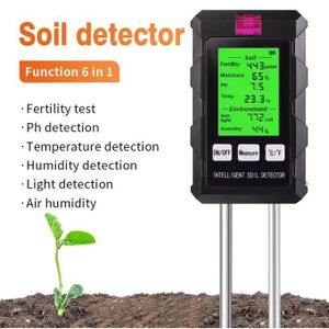 Détecteur de Sol 6 en 1 - Testeur de pH, Température, Humidité, Lumière, Humidité de l'Air et Fertilité, Outil de Jardinage Précis et Fiable