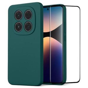 Case Pochette Souple Liquid Silicone pour Xiaomi Redmi note 14 pro 4G vert avec Incassable Verre De Protection Verre Trempé écran
