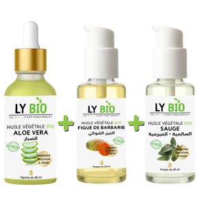 LY BIO PACK HUILE ALOE VERA 50ml - PIPETTE + HUILE FIGUE DE BARBARIE 50ML - POMPE + HUILE SAUGE 50ML - POMPE