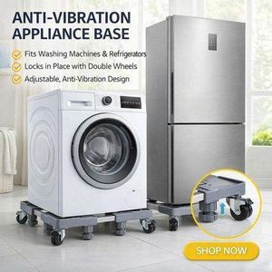 Support Réglable Mobile pour Machine à Laver et Réfrigérateur – Base Télescopique avec 8 Pieds et Roues Freinées – Anti-Vibration, Charge Lourde jusqu’à 200 kg
